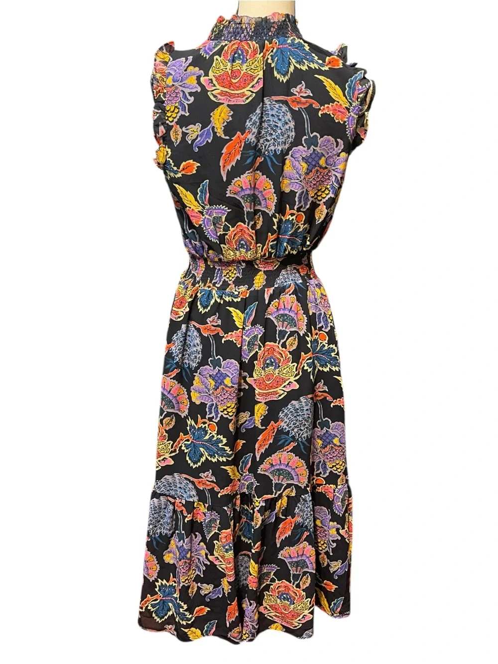 J. Crew‎ Smocked Waist Bold Floral Print High Neck Sleeveless Summer Dress XS